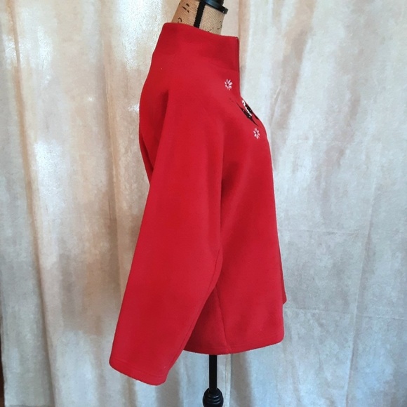Red Fleece 1/4 Zip Pullover Embroidered Applique Snowflakes Size S - Picture 2 of 10